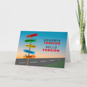 Grattis Pension Rd SignsAdjö Tension Kort