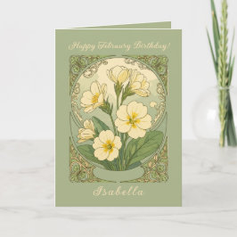 Grattis Primrose-blommor på födelsedagen i februar Kort