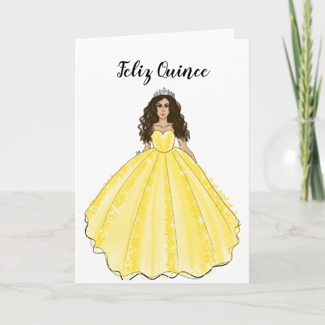 Grattis Quince - Gul Quinceañera Födelsedags kort (Framsida)