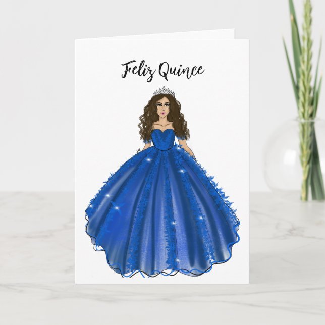 Grattis Quince - Mörkblå Quinceañera Födelsedag  Kort (Framsida)