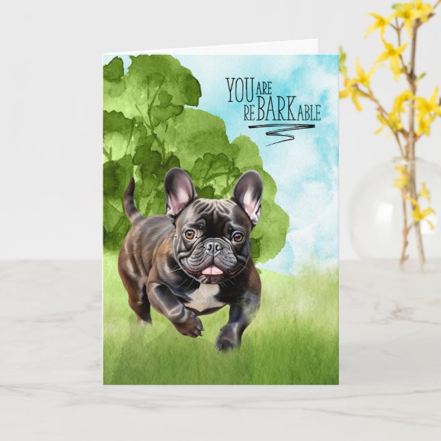 Grattis reBARKable Brindle Fransk Bulldogg Kort (Gul blomma)