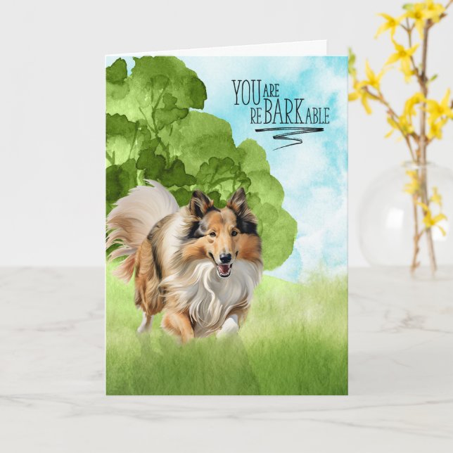 Grattis reBARKable Rough Collie Hund Kort (Gul blomma)