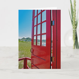 Grattis-röd öppen dörr för nytt jobb kort