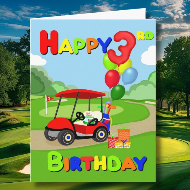 Grattis Röda Pojkar Golfkort på 3-årsdagen Kort (Skapare uppladdad)