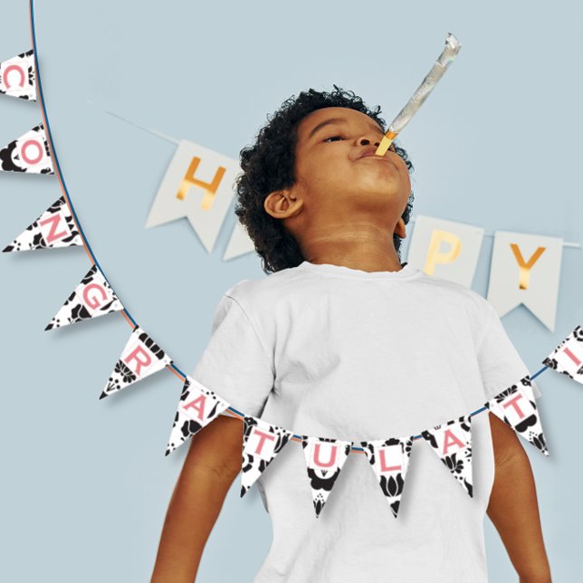 Grattis Rosa Black & White Flicka Vimplar (Skapare uppladdad)