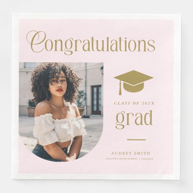 Grattis Rosa Guld Examen Foto Arch Pappersservett (Framsida)