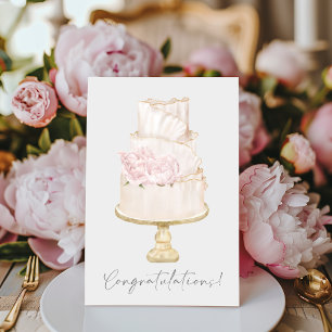 Grattis Rosa Peony Bröllop Cake Kort