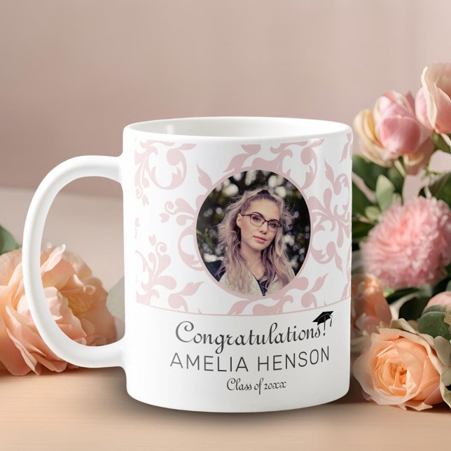 Grattis Rosa Rococo Examen Foto   Kaffemugg (Skapare uppladdad)
