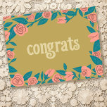 GRATTIS Rosa ros Ram Blommigt Anpassningsbar Vykort<br><div class="desc">Hand gjorde grattisar i ro ram till dig! Anpassa med egen text eller ändra färg. Perfekt för bröllop,  förlovning,  nytt arbete,  nytt hus eller annan milstolpe. Kolla min butik för mycket mer färg och design eller säg till mig om du vill ha något anpassningsbar!</div>
