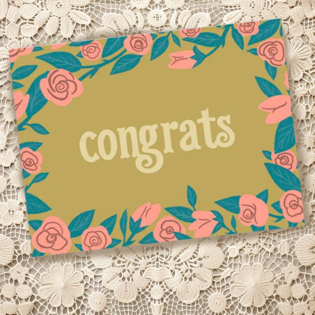 GRATTIS Rosa Rosor Ram Floral Anpassad Vykort (Sweet custom congratulations postcard with a floral frame)