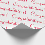 Grattis Rött Manus Bröllop Baby Shower Presentpapper<br><div class="desc">Grattis! Rött omslagspapper för en examen,  bröllop,  bröllopsfest,  baby shower,  befordran,  ny baby pojke,  etc. Enkelt & sött.</div>