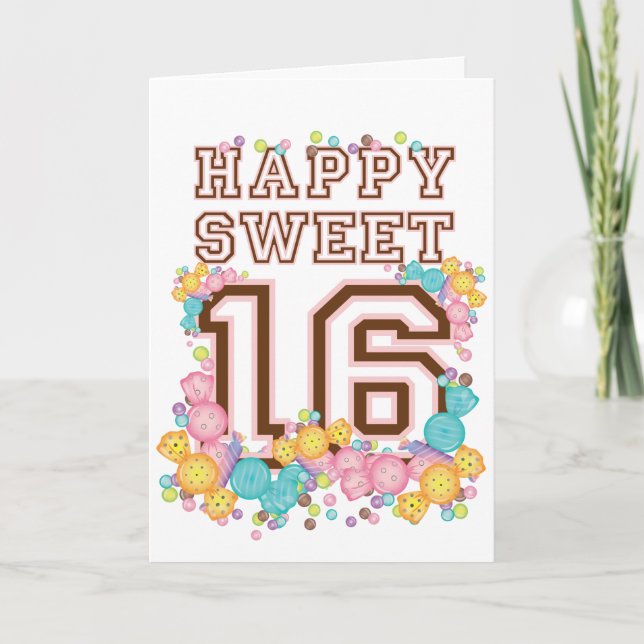 Grattis Söta 16 Godisland Födelsedags Kort (Framsida)