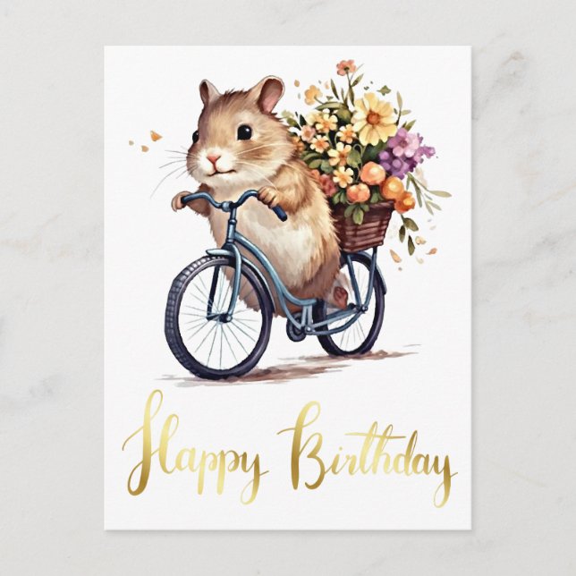 Grattis Söta Hamster Blommor Personlig Vykort (Framsida)