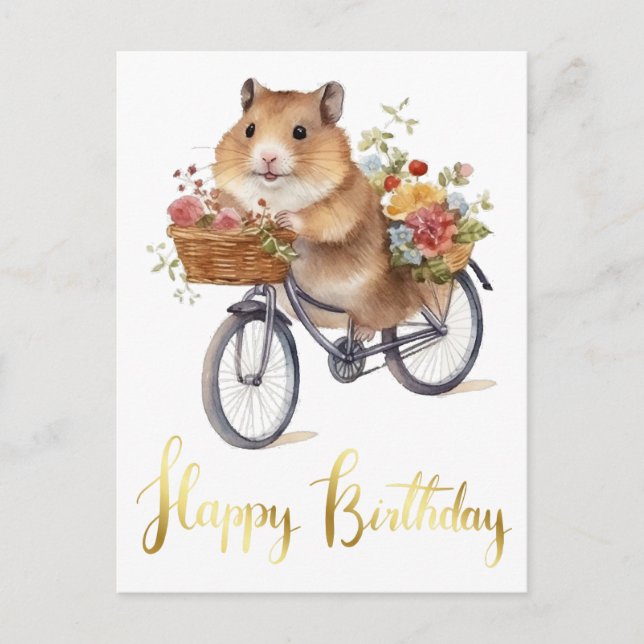 Grattis Söta Hamster Blommor Personliga Vykort (Framsida)