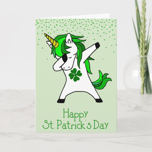 Grattis St. Patricks dag Grön Dabbing Enhörning Kort (Framsida)