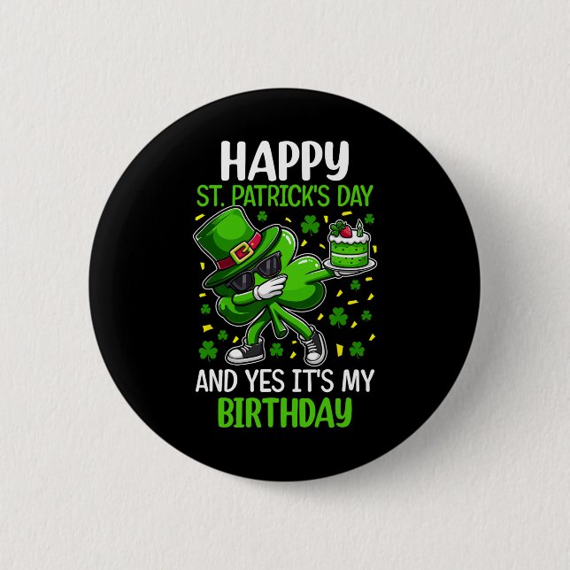 Grattis St Patricks Day Födelsedag Shamrock Dab Fö Knapp (Framsida)