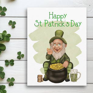 Grattis St. Patrick's Day Grön Leprechaun Postkor Vykort