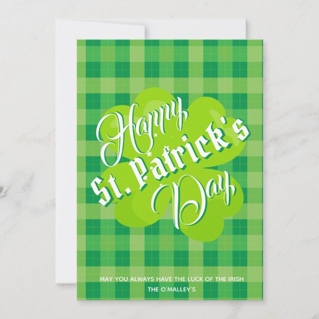 Grattis St. Patrick's Day Grön Tartan Lucky Clover (Framsida)
