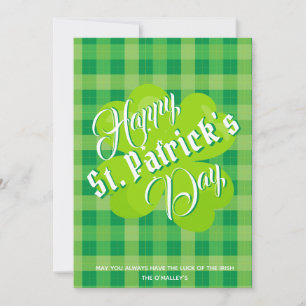 Grattis St. Patrick's Day Grön Tartan Lucky Clover