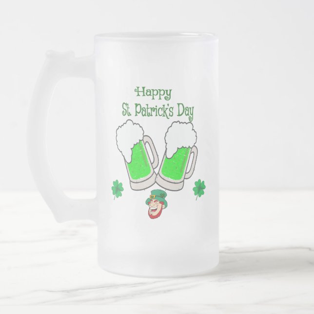 Grattis St. Patrick's Day, Grönt Öl Frostat Ölglas (Vänster)