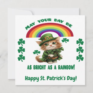 Grattis St. Patrick's Day-kort Leprechaun-katt Julkort