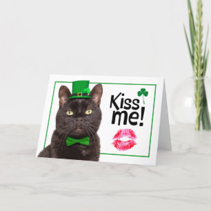 Grattis St Patricks Day Kyss Mig Katt i Grön Hatt Helgkort