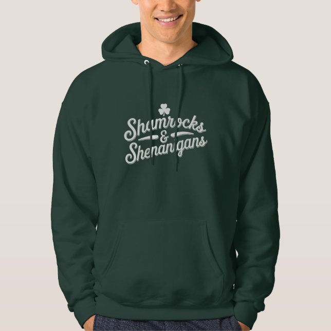 Grattis St. Patrick's Day Lucky Shamrock&Shenaniga Hoodie (Framsida)