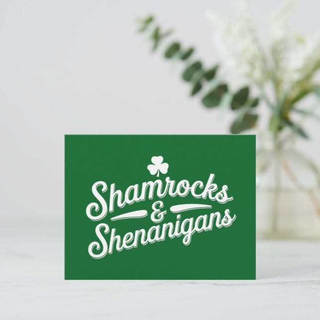 Grattis St. Patricks Day Lucky Shamrock&Shenanigan Vykort (Stående Fram)