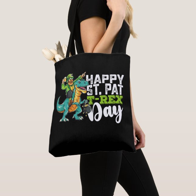 Grattis St Patrick's Day Pat T Rex Dinosaur Tygkasse (Närbild)