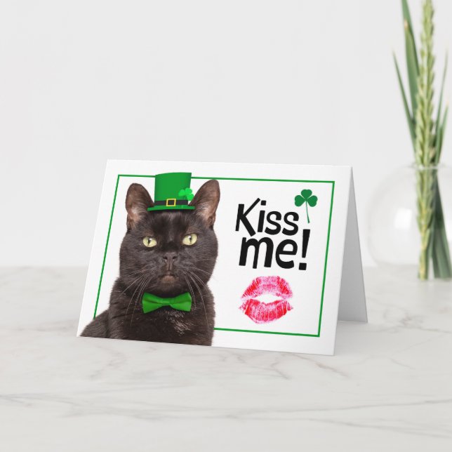 Grattis St Patricks Day Puss Kiss Mig i Grön Hatt Helgkort (Framsida)