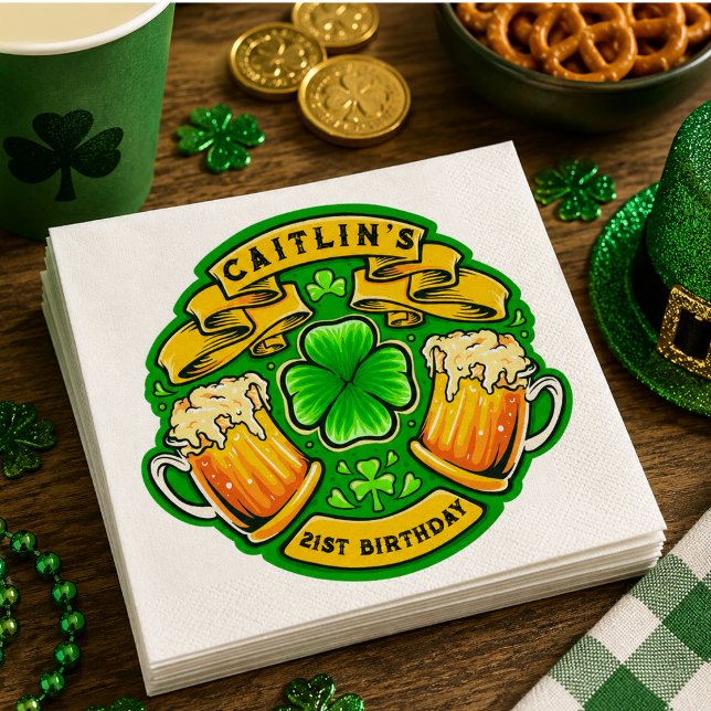 Grattis St Patricks Day Shamrock  21-årsdag  Pappersservett (Cheers St Patricks Day Shamrock 21st Birthday Napkins)