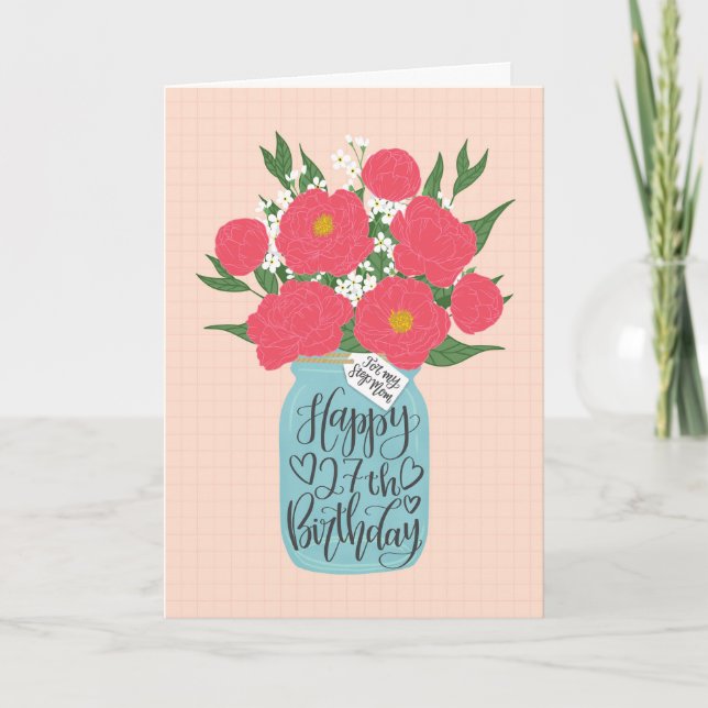 Grattis Stepmom 27-årsdag med Murbrukskrukka med B Kort (Framsida)