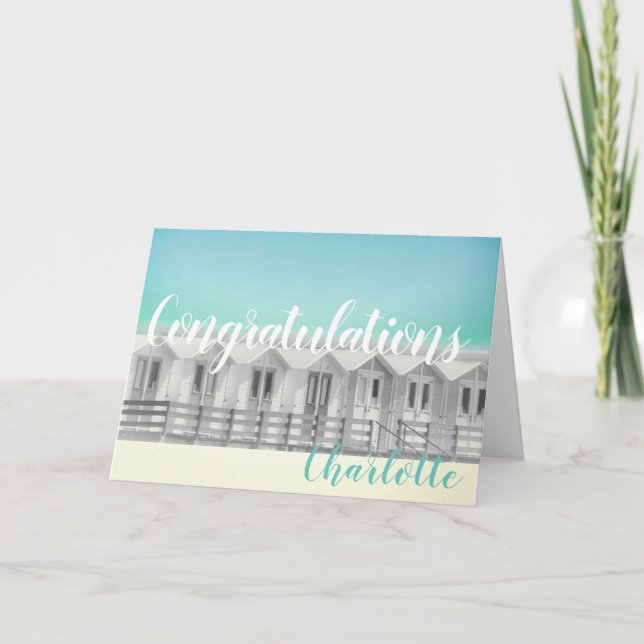 Grattis strandstuga vid havet kort (Framsida)