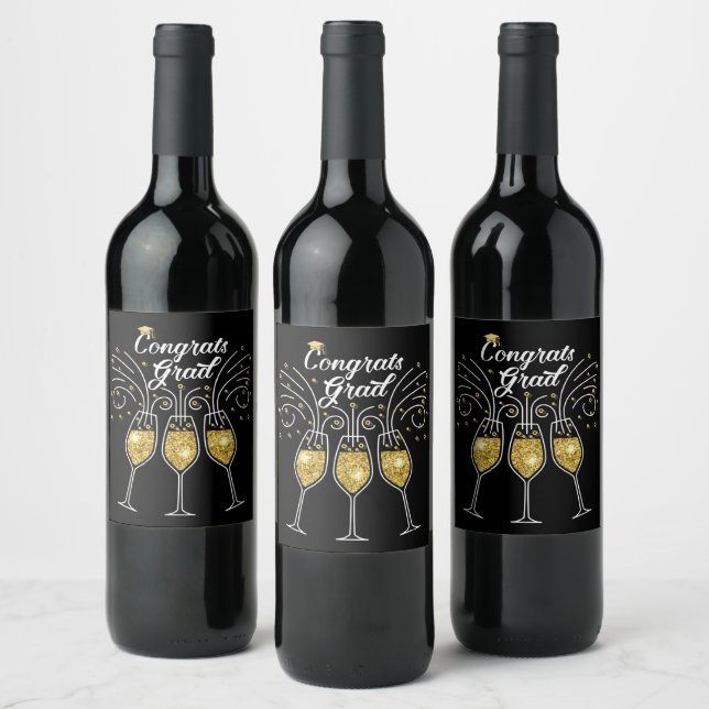 Grattis student ett mousserande vin-glas vinflaska etikett (Flaskor)