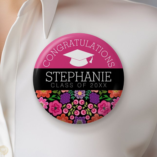 Grattis Student Girly Flowers Studenten Knapp (Custom Button)