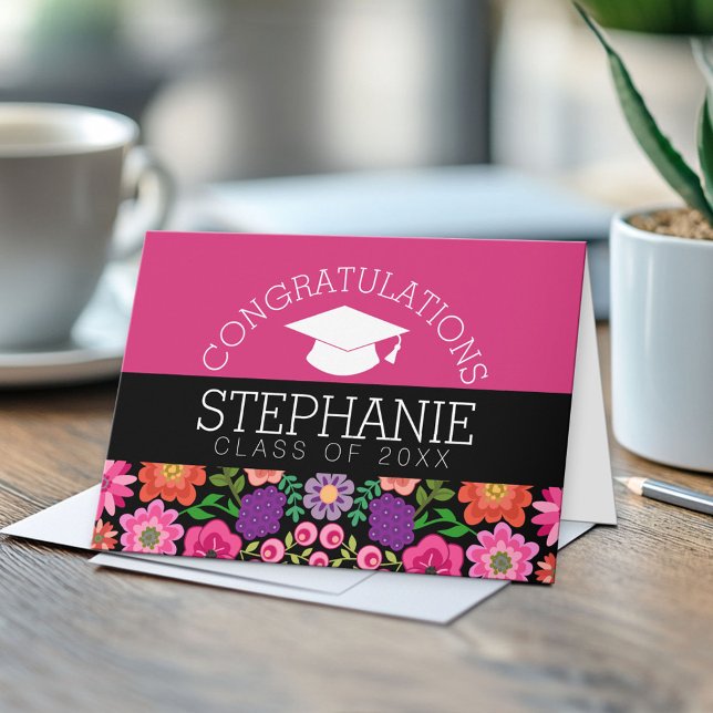 Grattis Student Girly Flowers Studenten Kort (Custom, Personalized Graduation Congratulations - Folded Greeting Card)