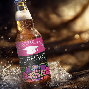 Grattis Student Girly Flowers Studenten Ölflaska Etikett