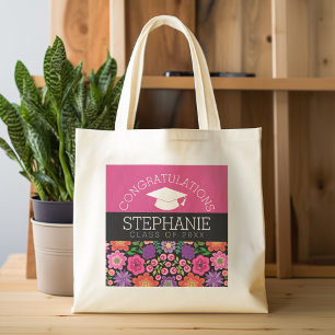 Grattis Student Girly Flowers Studenten Tygkasse
