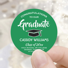 Grattis Student Grönt och Vita Studenten Runt Klistermärke