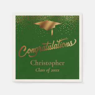 Grattis Student, Guld Mörk grönt Pappersservett