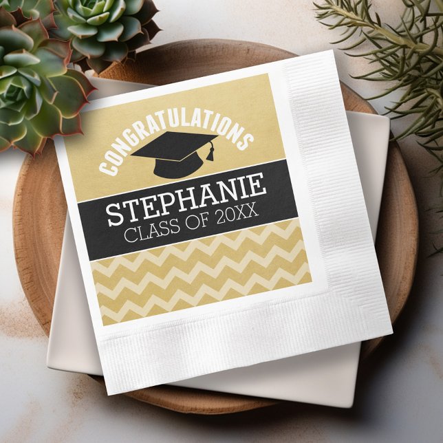 Grattis Student - Guld Svarta Studenten Pappersservett (Custom Graduation Napkins - Personalize these for the Grad Party)