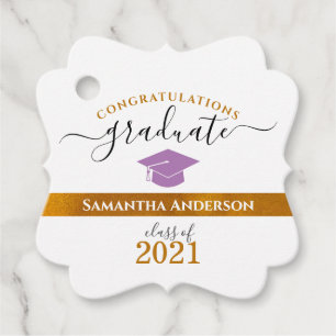 Grattis Student klass 2021 Lila/Guld Gåvor Etiketter