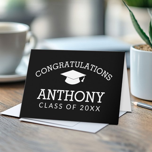 Grattis Student - Klassiskt Grad Cap Black Kort (Custom, Personalized Graduation Congratulations - Folded Greeting Card)