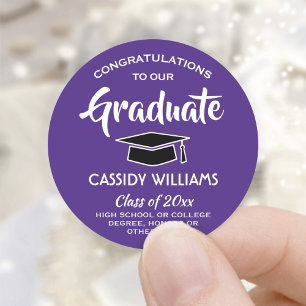 Grattis Student Lila och vita Studenten Runt Klistermärke
