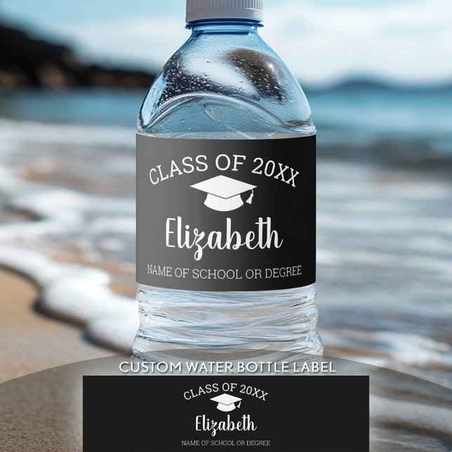Grattis Student Namn Skript Studenten Vattenflaskor Etikett (Custom Graduation Water Bottle Label)