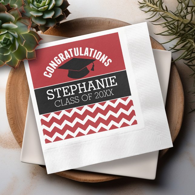 Grattis Student - Röda svarta Studenten Pappersservett (Custom Graduation Napkins - Personalize these for the Grad Party)