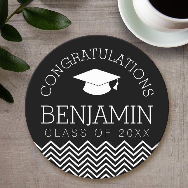 Grattis Student Studenten KAN REDIGERA FÄRG Underlägg Papper Rund (Personalized coaster - Graduation Party)
