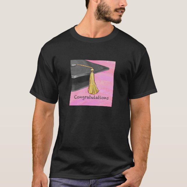 Grattis Student Svarta och Rosa Tee Shirt (Framsida)