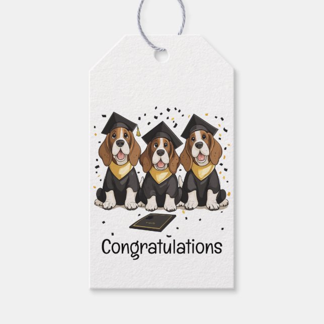 Grattis Studenten Basset Hound Hundar Presentetikett (Framsidan)
