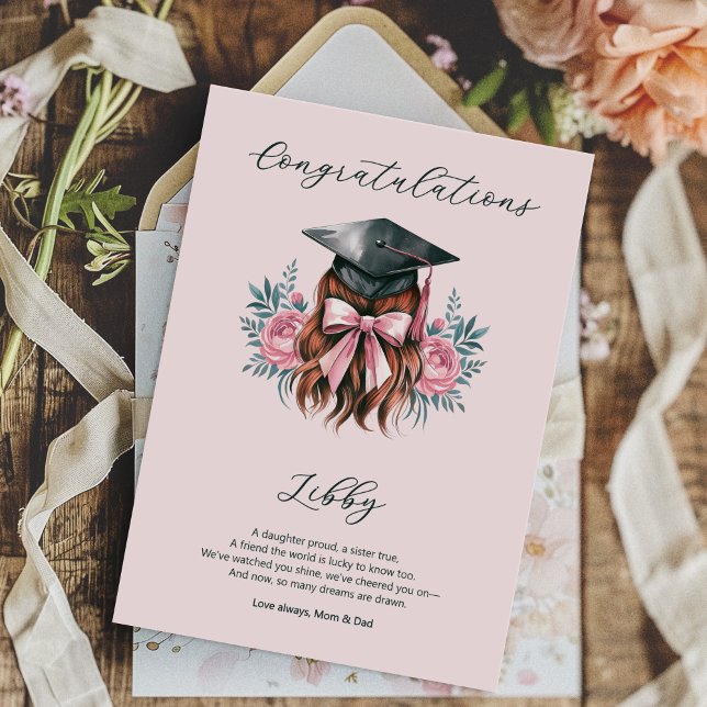Grattis Studenten Dikt Girl Grad Cap Kort (Graduation Congratulations Card - order printed or digital download)